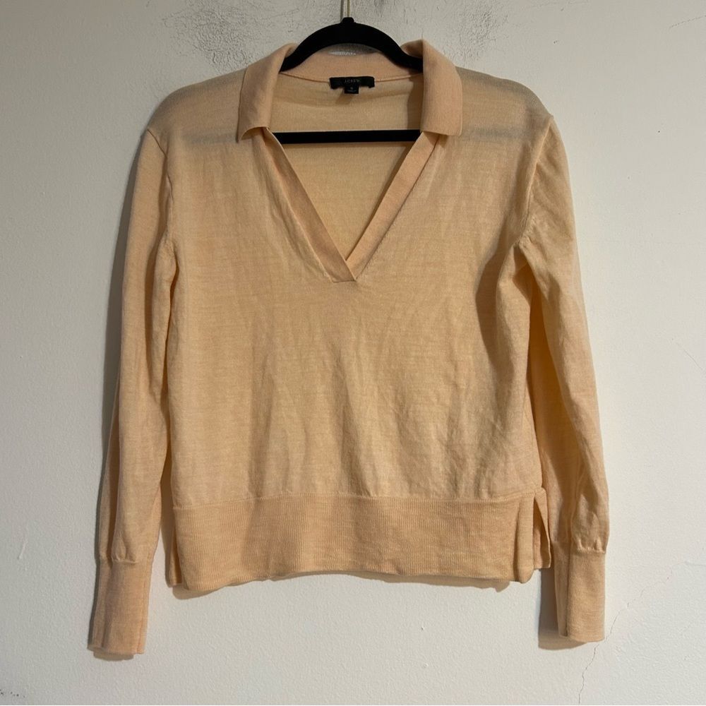 J. Crew Collared Merino Wool Sweater Small Peach Minimal Capsule Lightweight